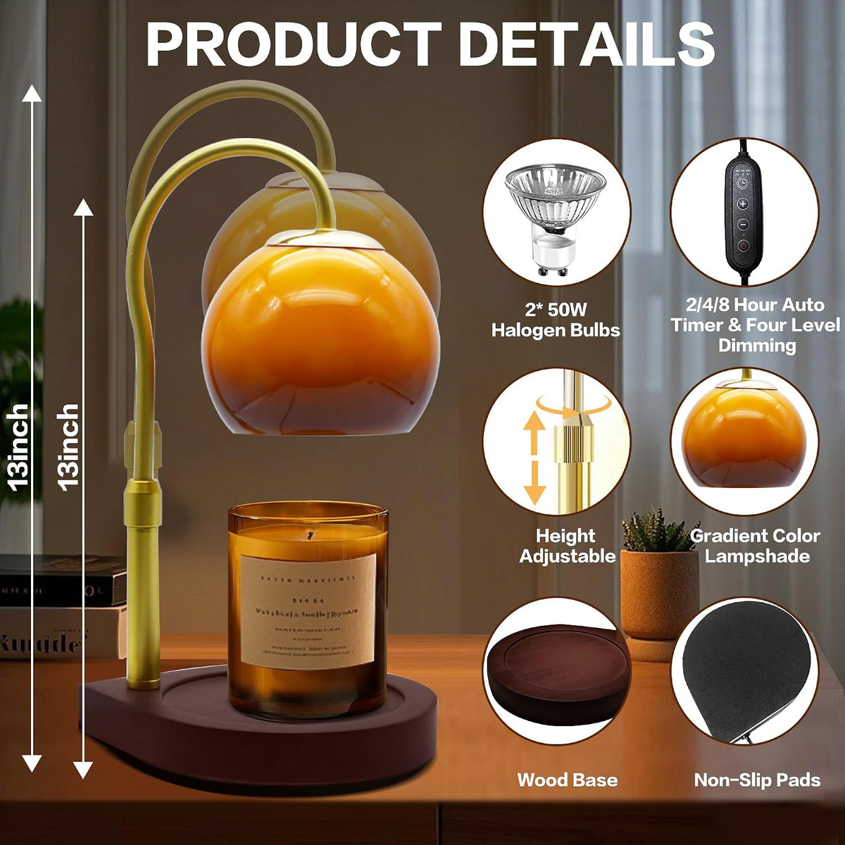 Candle Warmer Lamp with Timer 2H/4H/8H, Adjustable Height, Ocean