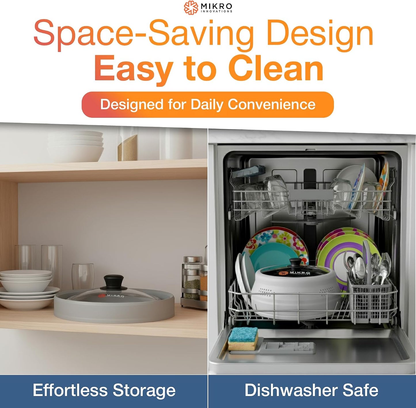 Glass & Silicone Microwave Splatter Cover – Tall and Collapsible Design that fits 6-10.5in Plates and Bowls - Space Saving, BPA Free & Dishwasher Safe (1, Black, large)