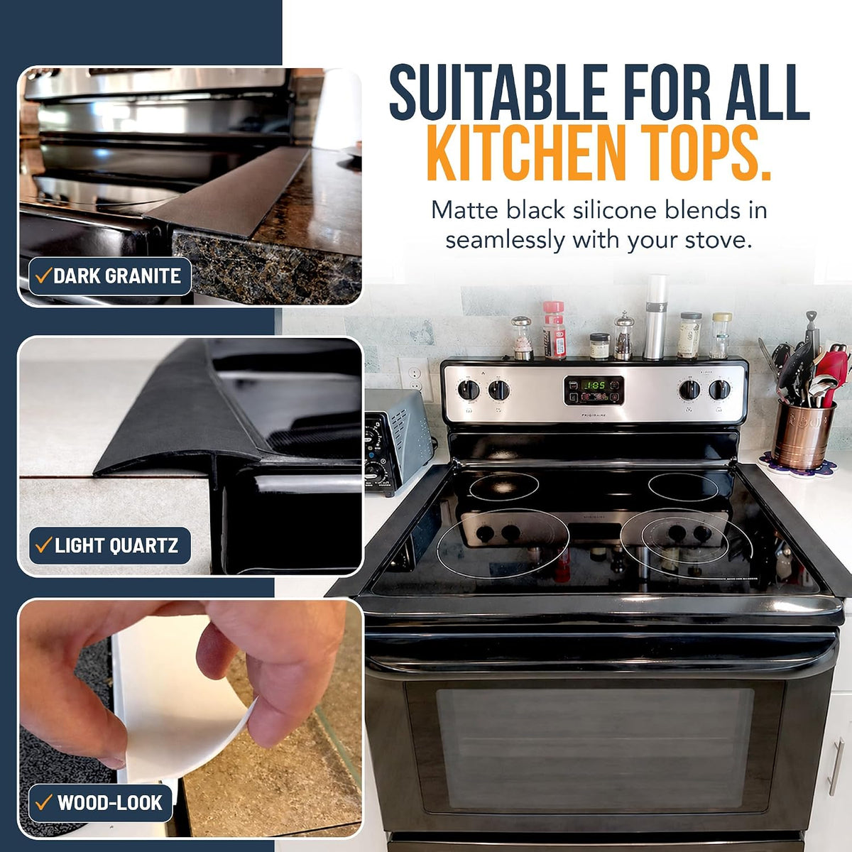 Linda’s Essentials Silicone Stove Gap Covers (2 Pack), Heat Resistant Oven Gap Filler Seals Spaces Between Stovetop and Counter, Easy to Clean Stove Side Guard (25 Inches, Clear)