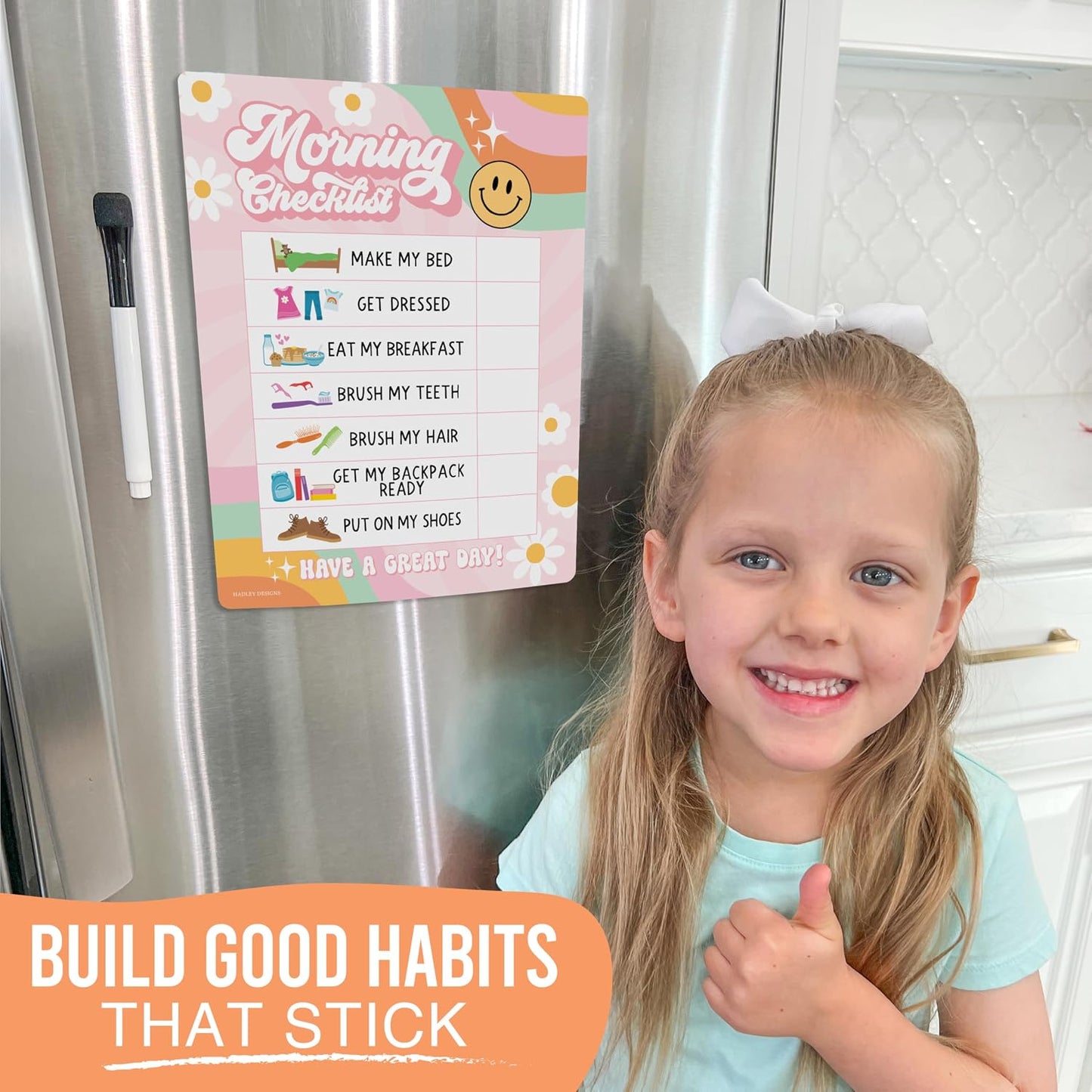 Magnetic Morning & Bedtime Routine Chart for Kids - Customizable Toddler Daily Schedule Board with Dry Erase Surface, Stickers & Marker, Build Habits with Visual Checklists, Boho Theme