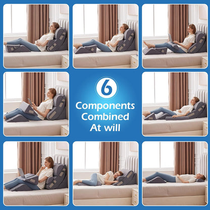 Ahpmeoa 6PCS Wedge Pillow Set for After Surgery, Orthopedic Bed Wedge Pillow for Headboard, Memory Foam Back Pillow for Bed Sitting Up, Sit Up Pillow for Acid Reflux Relief, GERD, Anti Snoring (White)