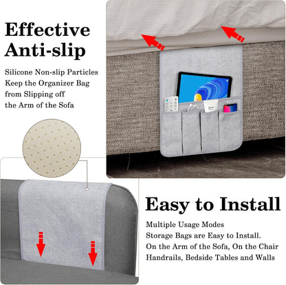 Remote Control Holder Couch Caddy, Armchair Caddy for Recliner 5 Pockets | TV Remote Holder Couch Armrest for Bed Storage with 5 Pockets, Remote Caddy Bedside Table Organizer (Light Gray,35''x13'')