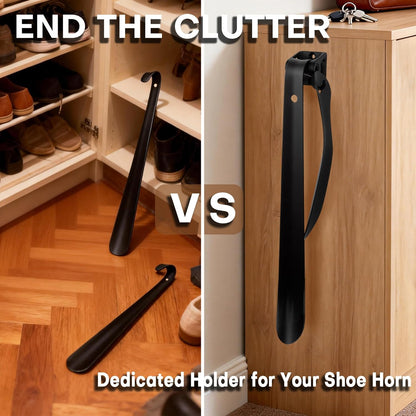 Shoe Horn Holder Set, Wall Mounted Adhesive & Screw Included, No Drill or Drill Optional Shoe Horn Organizer Bracket, Space-Saving Entryway Closet Storage Solution (2, Black)