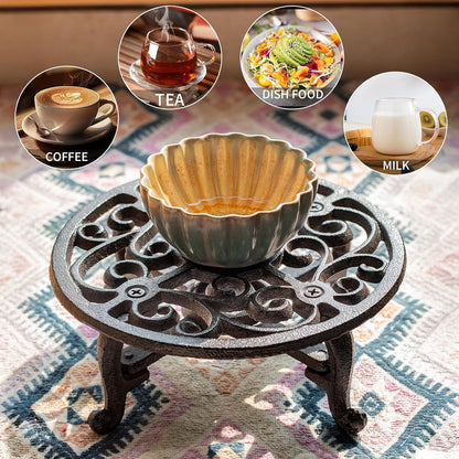 6.1 Inches Cast Iron Teapot Warmer Dish Cups Trivet,Flower-Shaped Design with Tealight Holder - Heavy Duty & Decorative Candle Holder Stands for Heat Food Coffee Milk or Tea