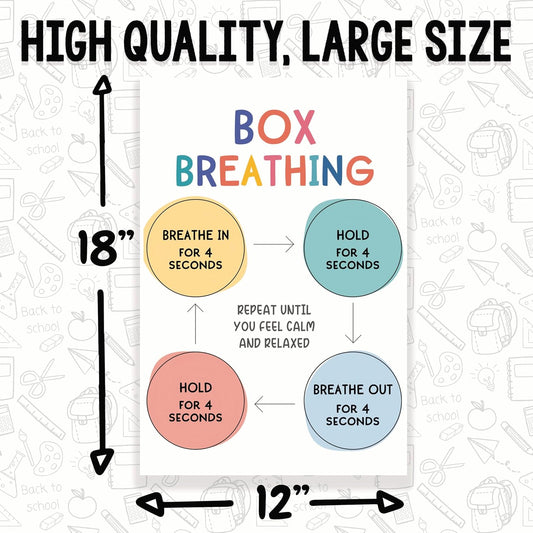 Box Breathing Poster - Breathing Exercises - Positive Mental Health - Counselor Therapist Office - 12 x 18 Inch - Classroom Decor - Must Haves - Back To School - CPS0126