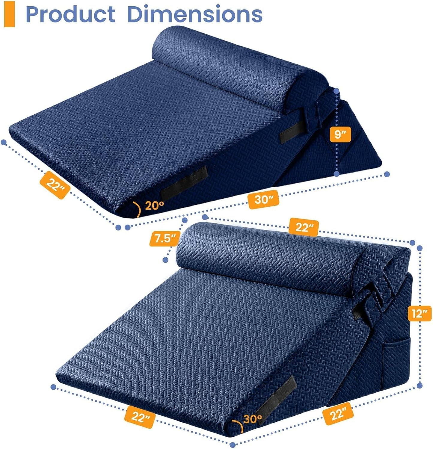 Sasttie Adjustable Wedge Pillow Set for After Surgery, Dark Grey & White | Bed Wedge Pillow Headboard with Memory Foam Neck Cushion, for Acid Reflux, Sleeping, Neck & Back Support
