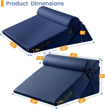 Sasttie Adjustable Wedge Pillow Set for After Surgery, Dark Grey & White | Bed Wedge Pillow Headboard with Memory Foam Neck Cushion, for Acid Reflux, Sleeping, Neck & Back Support
