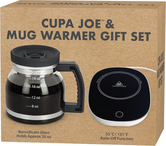 Funwares Cupa Joe Gift Set, 20 oz Glass Coffee Mug + Electric Mug Warmer