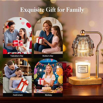 Candle Warmer Lamp with Timer Dimmer, Modern Wax Warmer for Scented Wax Jar Candle Warmer with 2 Bulbs, Adjustable Height Glass Lamp for Gifts for Women, Home Decor, Gold Amber