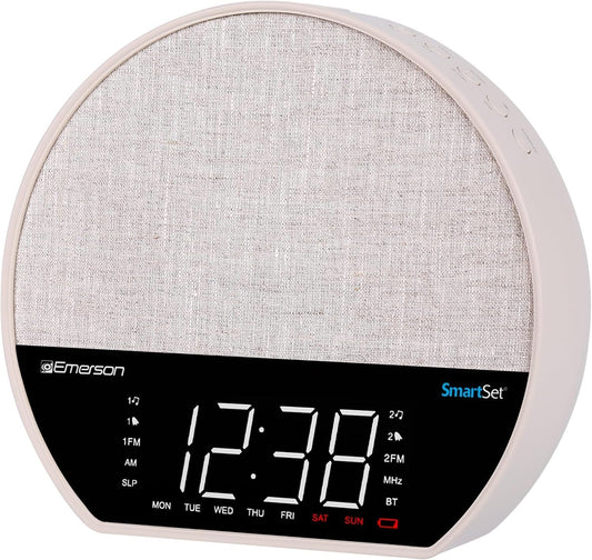 Emerson Sunrise SmartSet Dual Alarm Clock with Nature Sounds and White Noise, Dimmable 8-Color LED Display, Bluetooth Speaker, 4 Soothing Sounds, 2 Alarm Sounds, LED Clock Display, FM Radio