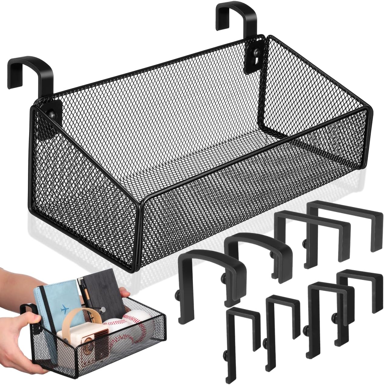 Bedside Hanging Storage Basket, Metal Bunk Bed Caddy with Hooks | Fits bunk beds and headboards, Hanging hook design, Organizes phones and essentials, Space-saving bedside storage