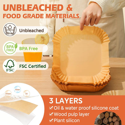 150Pcs Air Fryer Liners Disposable, 8 Inch Paper for 5-8 QT Air Fryers | Square Unbleached Paper for Ninja Air Fryer Basket, Non-Stick, Greaseproof for Baking, Roasting, Oven, Airfryer Accessories