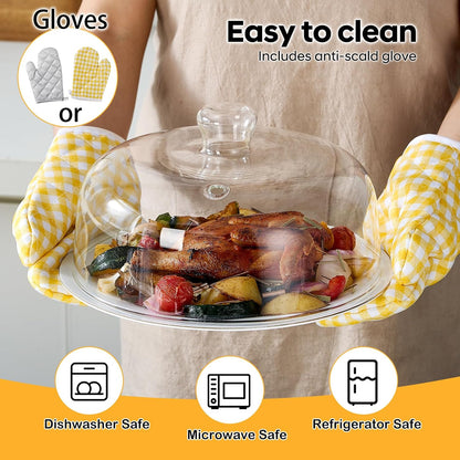 EliteVibe All Glass Microwave Cover, 10" Microwave Splatter Cover for Food | 5" Height With Handle, All-Glass, 3.5" Inner Height, Fits Plates & Bowls, Vented Lid, Oven, Dishwasher & Refrigerator Safe