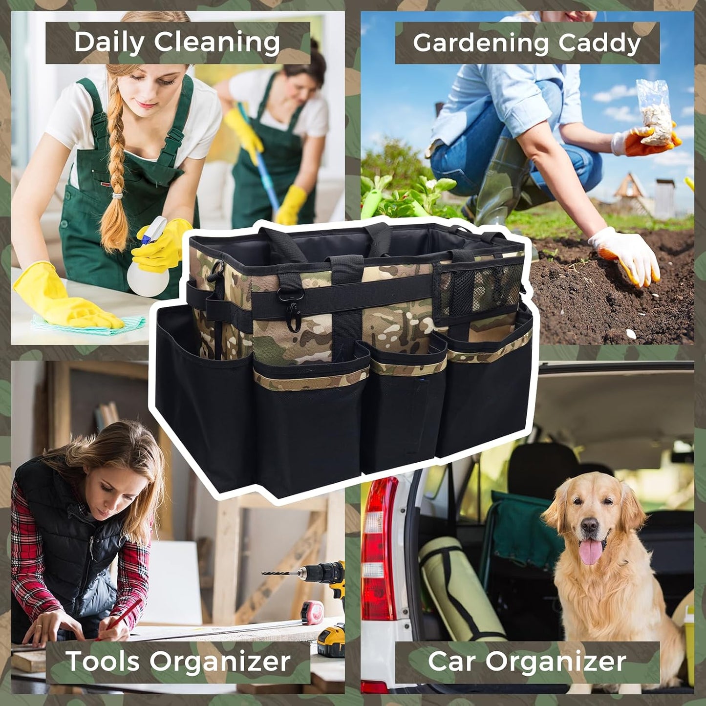 SCAVATA Wearable Cleaning Caddy, Cleaning Caddy Supplies Organizer with Handle & Shoulder Straps for Housekeepers, Under Sink & Car Cleaning Tool Organizers Bag with 4 Foldable Divider (NavyBlue)