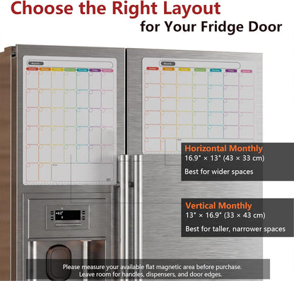 Magnetic Calendar for Fridge, Dry Erase Weekly Planner, 13" x 16.9" | Strong Magnetic Hold, Vertical Weekly Layout, Large Daily Spaces, Easy to Clean, Color-Coded, Dual-Magnet Markers & Eraser