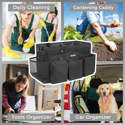 SCAVATA Wearable Cleaning Caddy Bag, Cleaning Caddy Supplies Organizer with Handle & Shoulder Straps for Housekeepers, Under Sink & Car Cleaning Tool Organizers with 4 Foldable Divider (Lake Blue)