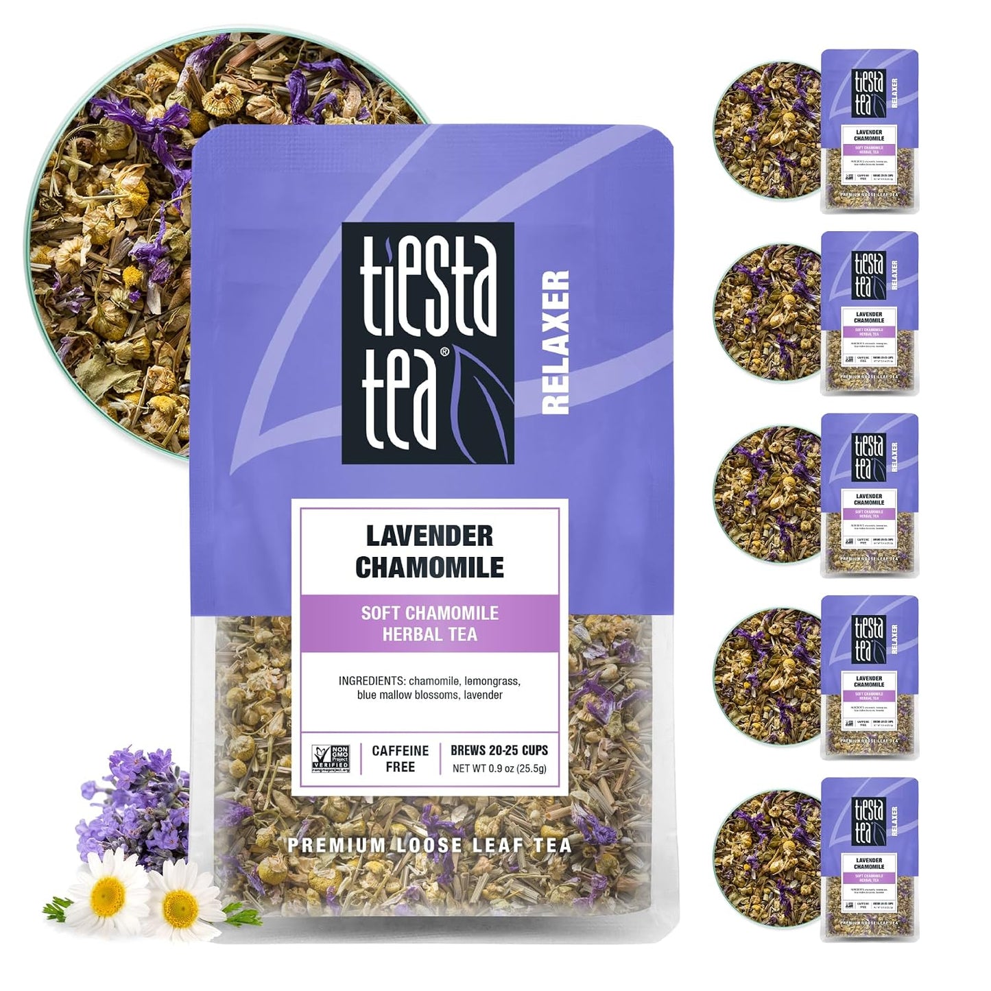 Tiesta Tea - Lavender Chamomile Herbal Tea, Loose Leaf, Calming Blend with Chamomile, Lavender, and Lemongrass, Caffeine-Free Herbal, Great for Hot or Iced, Resealable Pouch, 25 Cups, 0.9 Ounce