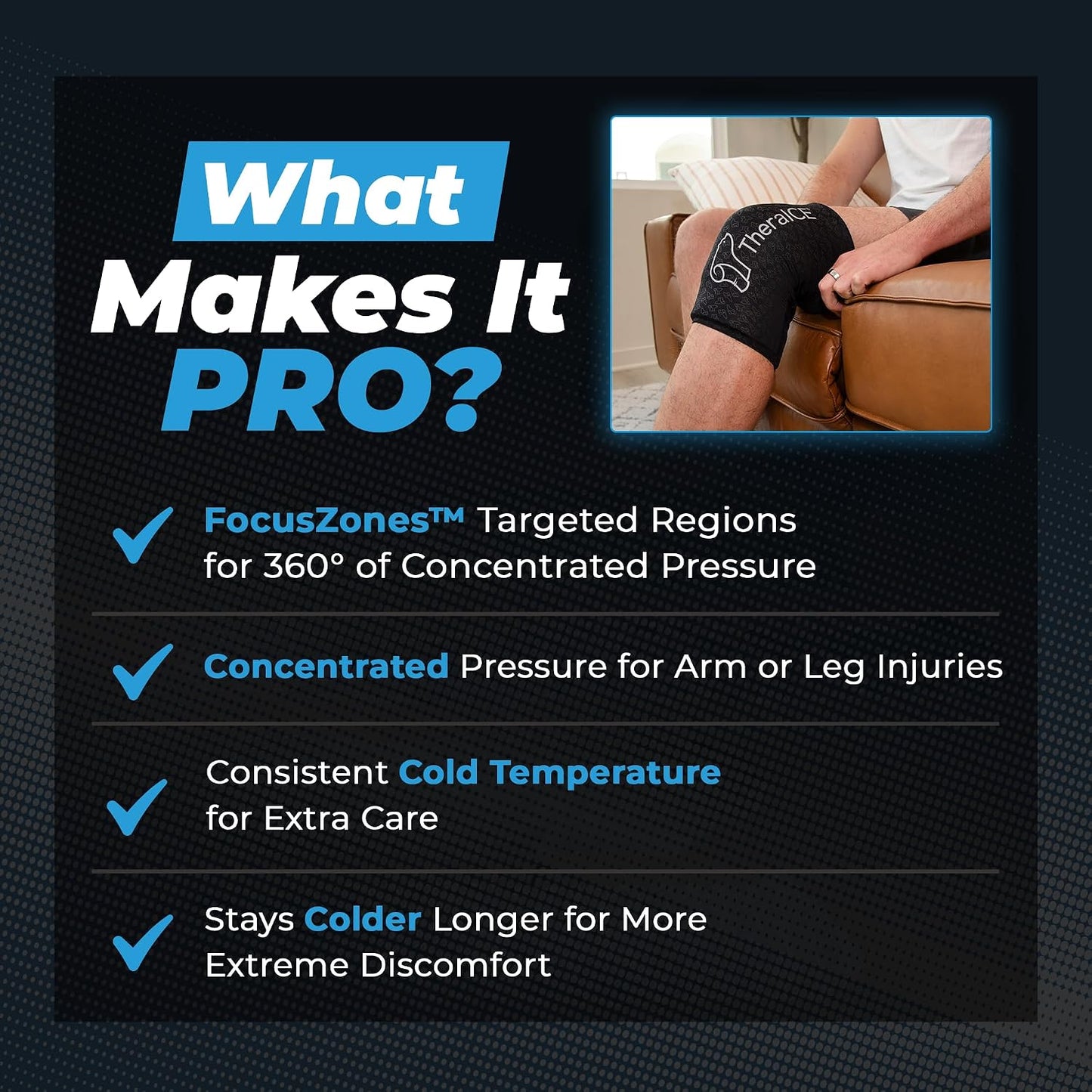 TheraICE Knee Ice Pack Wrap, Reusable Cold Compression Sleeve for Injuries | Flexible Gel Ice Pack, Cooling Knee Sleeve for Elbow, Ankle & Calf, Post-Surgery Recovery, ACL MCL Relief