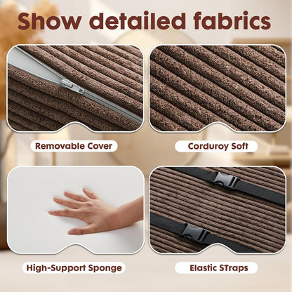 B Shape Corduroy Recliner Foot Pillow, Foam Extra Large Foot Rest Cushion with Adjustable Straps, Suitable for Bed Chair Sofa Headrest Back Lumbar Leg Support Pillow (Light Brown)