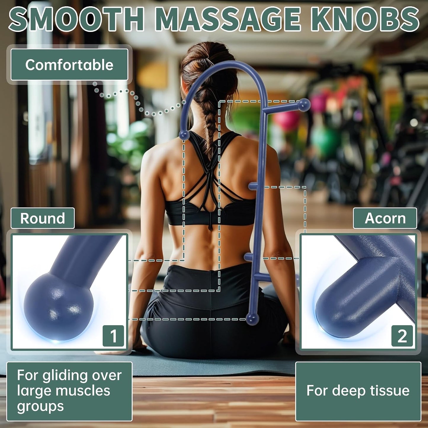 ECOTRIC Blue Manual Massager Hook Muscle Relax Tool Self Massage Therapy | Fibromyalgia Pain Relief for Shoulders,Neck, Upper and Lower Back