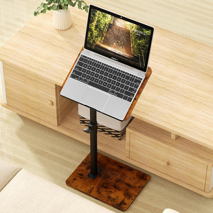 YUHFERA Sofa Armrest Tray Table for Couch - 360° Swivel Height Adjustable End for Small Spaces, Snack Side Table for Bed or Chair with Phone & Tablet Slot (Rustic,Standard)