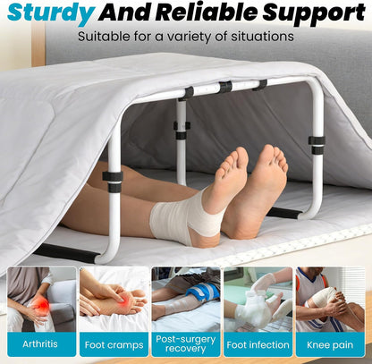 Blanket Lifter for Feet, Height Adjustable Foot Tent,Non-Slip Aluminum Alloy | 4 clips, 26"-32" adjustable. Ideal for post-surgery & knee pain relief. Use on bed/floor. Easy assembly, no tools.