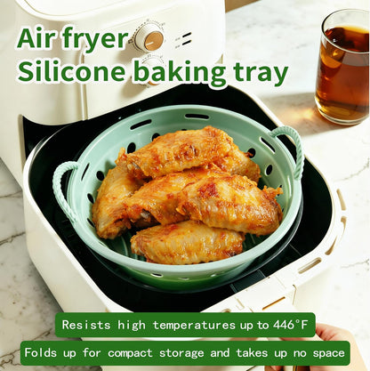 2-Pack Round Silicone Liner with Handles, Reusable Non-Stick Heat Resistant Baking Mat, Cooking Pad Compatible with Air Fryer, Oven & Microwave Accessories