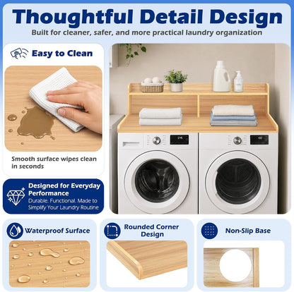 Royxen Laundry Countertop with Storage Universal Fit, Washer and Dryer Countertop with Shelf, Laundry Room Storage, 2-Tier Shelf (Oak)