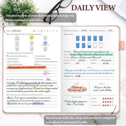 JUBTIC Mood Tracker Journal, 100-Day Mental Health Journal, Rose Gold