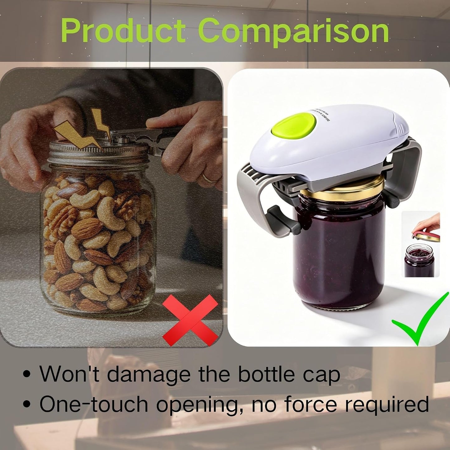 Electric Jar Opener, GotomRich Higher Torque Hands-Free Automatic Lid Opener for Seniors with Arthritis, One-Touch Battery Operated Jar & Bottle Opener Fits Most Jar Sizes (1.2"-3.5") for Weak Hands