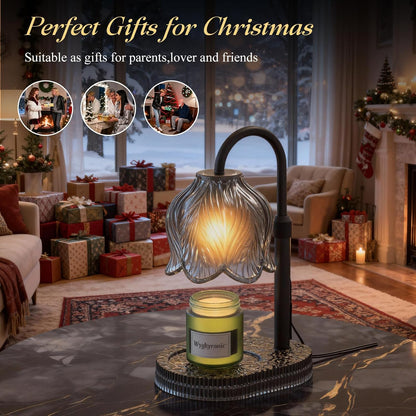 Flower Candle Warmer Lamp, Timer & 4-Level Dimmer, Adjustable Height | Flameless Electric Wax Warmer for Jar Candles, Includes 2 Bulbs, Pink, Home Decor Gift for Mom & Women, Housewarming