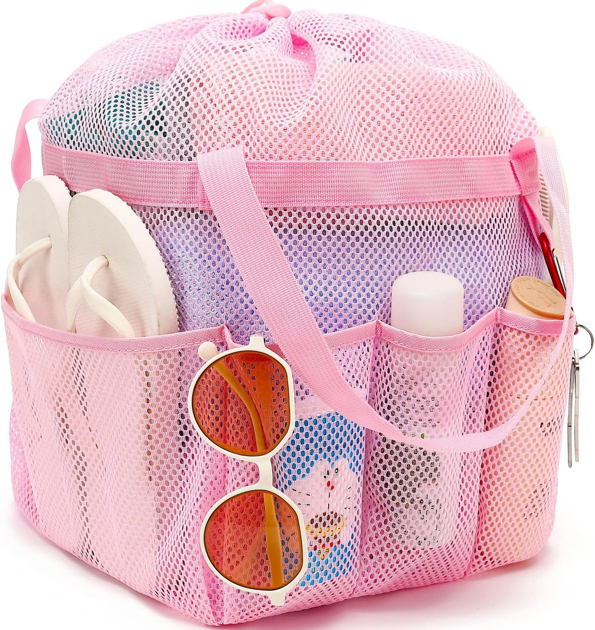 Fammart Mesh Shower Caddy Portable with Drawstring, Dorm Room Essentials for College Girls Guys, 8-Pocket Extra Large Shower Bag Basket Tote for Camping Beach Gym Travel Toiletry Bathroom