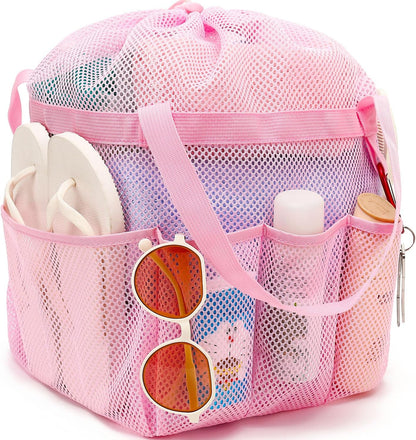 Fammart Mesh Shower Caddy Portable with Drawstring, Dorm Room Essentials for College Girls Guys, 8-Pocket Extra Large Shower Bag Basket Tote for Camping Beach Gym Travel Toiletry Bathroom