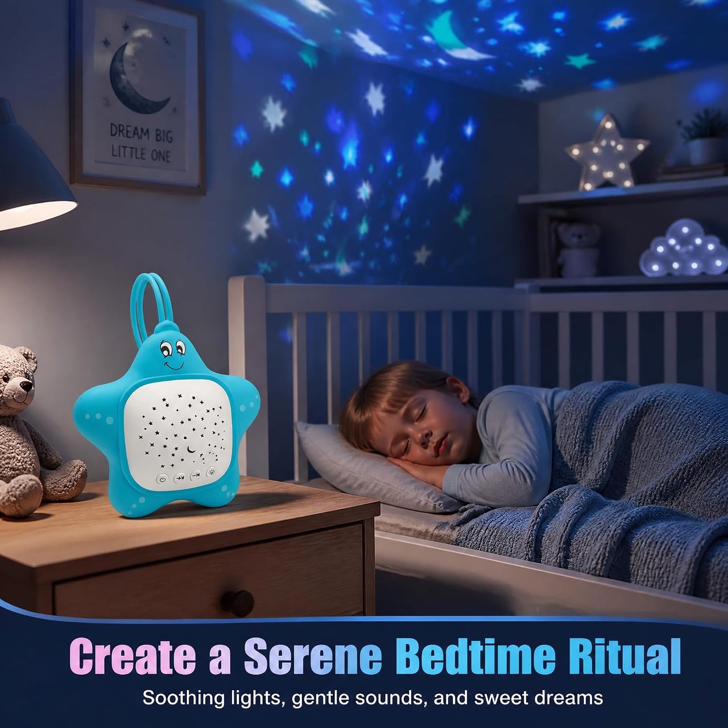 Portable White Noise Machine for Baby | Sleep Aid Music Lullaby Sound Machine with Star Projector for Nursery, Home, Travel | Gift for Infants, Toddlers, Kids
