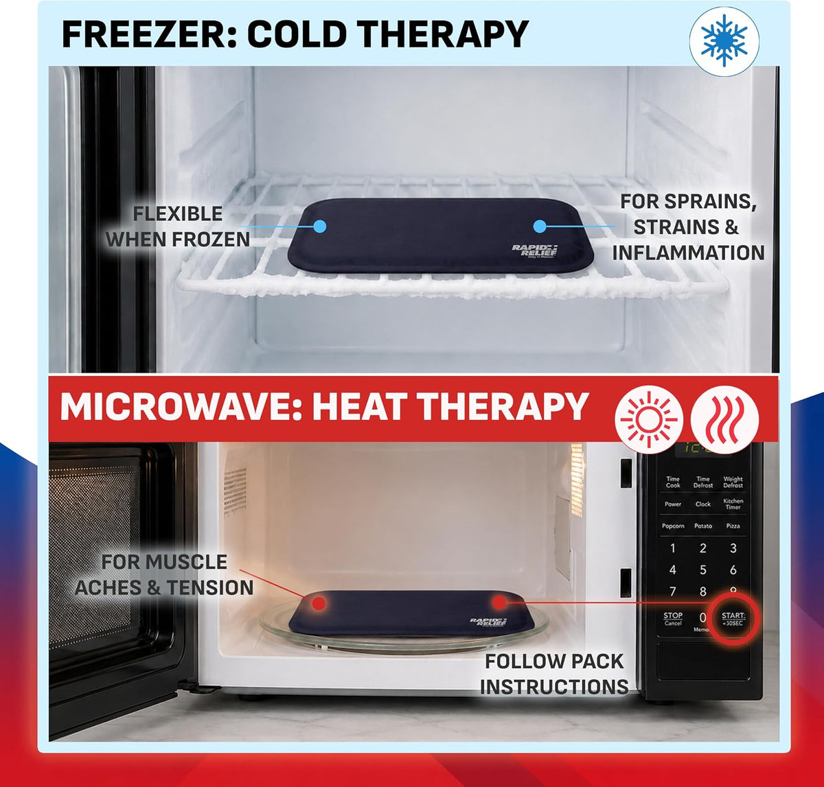 Rapid Relief Hot or Cold Gel Compress, 5x11 Ice Pack for Pain Relief Injury