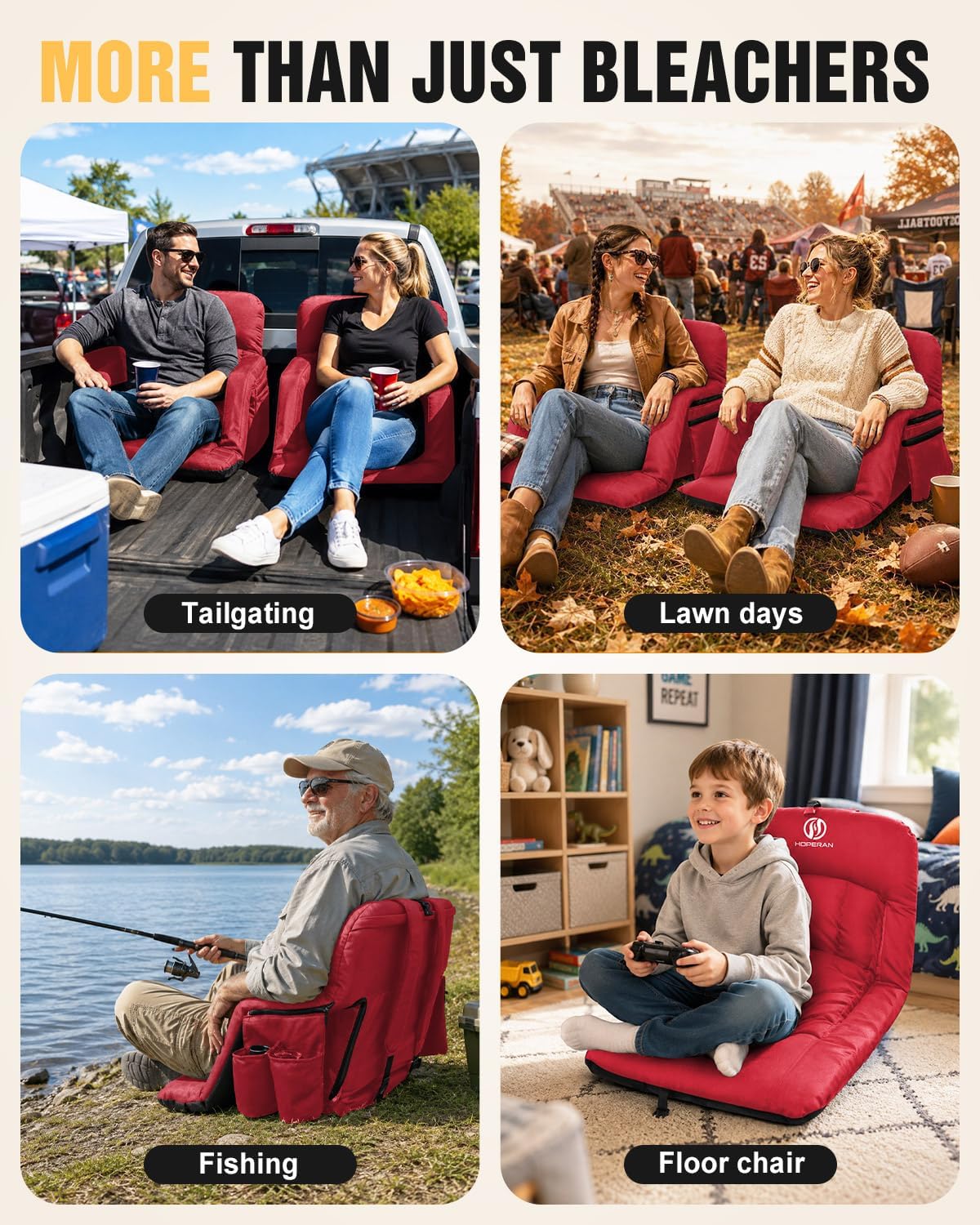 HOPERAN 25in Heated Stadium Seats for Bleachers, 4.3" Extra Thick, Pink | Super Soft Sofa-Style, Independent Seat&Back 3 Level Heat (NO Battery), 6 Recliner, Anti-Slip, Side Pockets, Backpack Straps