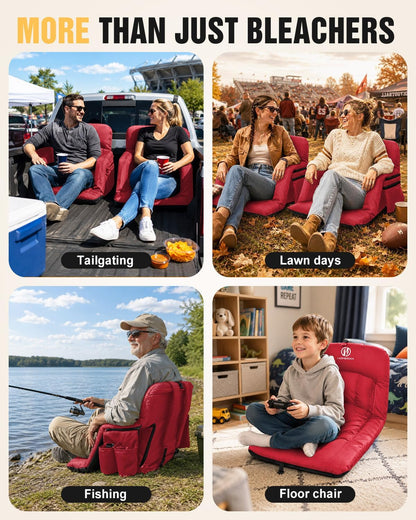 HOPERAN 25in Heated Stadium Seats for Bleachers, 4.3" Extra Thick, Pink | Super Soft Sofa-Style, Independent Seat&Back 3 Level Heat (NO Battery), 6 Recliner, Anti-Slip, Side Pockets, Backpack Straps