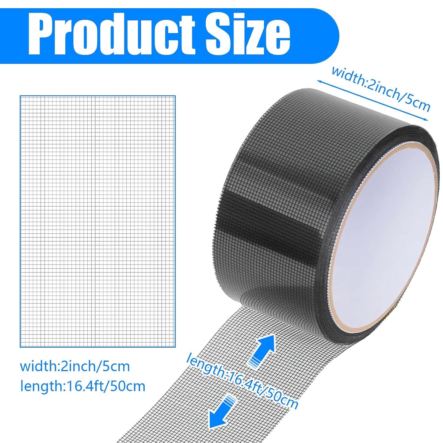Window Screen Repair Tape Mosquito Net Repair Tape Cuttable and Strong Adhesive Fiberglass 2IN*16.4FT for Window Doors Tears Holes for Screen Repair