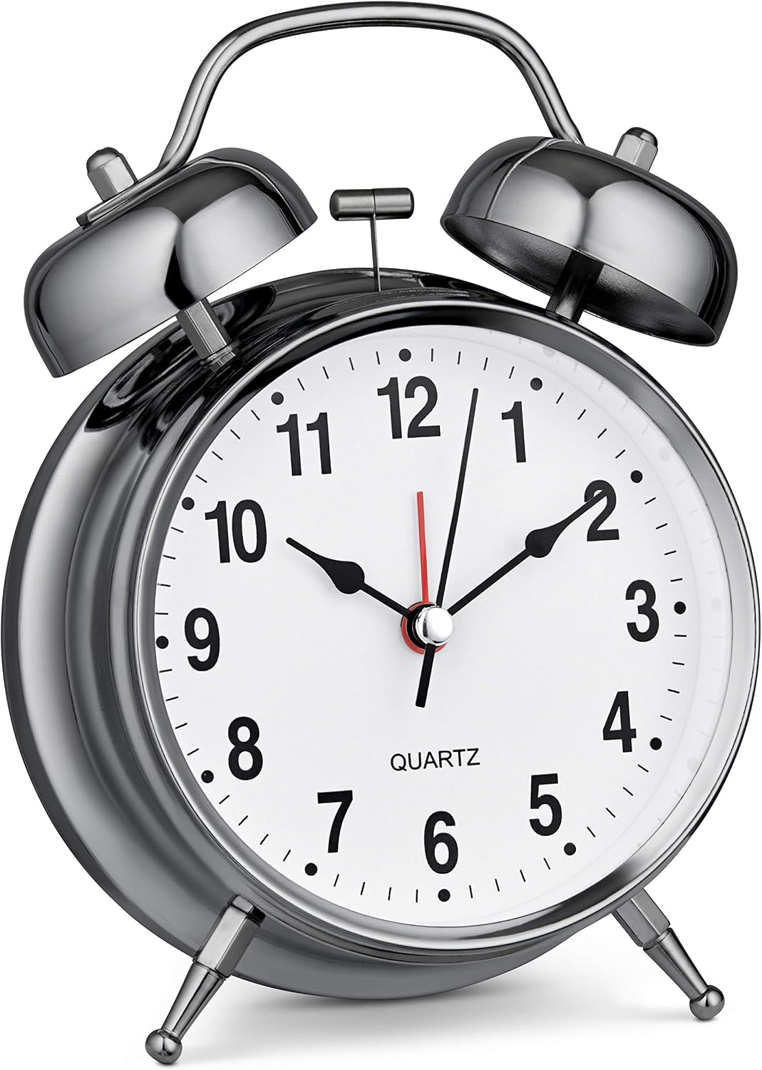 Bernhard Products Analog Alarm Clock 4" Twin Bell Vintage Navy Blue Silent Non-Ticking Quartz Battery Operated Extra Loud with Backlight for Bedside Table Desk, Retro Old Fashioned for Heavy Sleepers