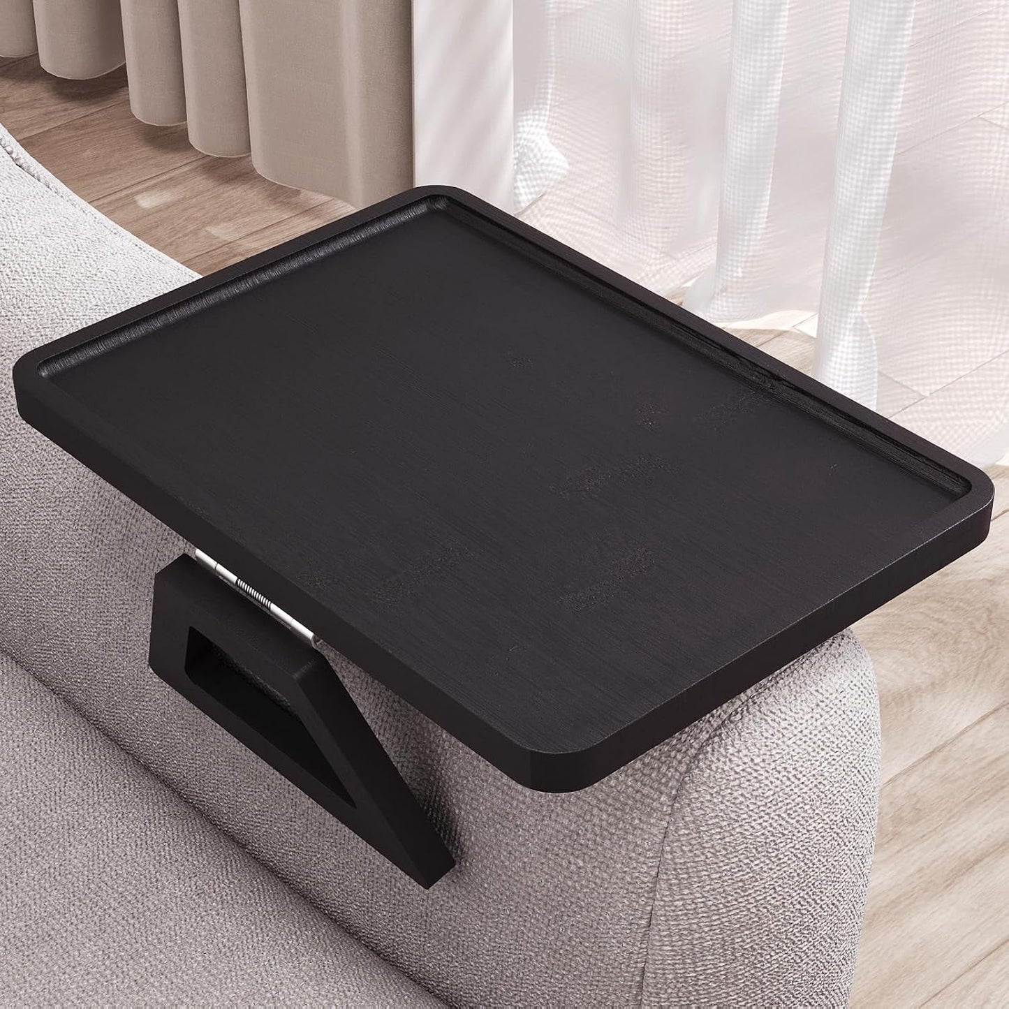 Couch Arm Tray,Bamboo Folding Sofa Tray,Sofa Armrest Trays Clip-On Couch Desk for Drinks,Snacks,Phone,Remote Control（Black）