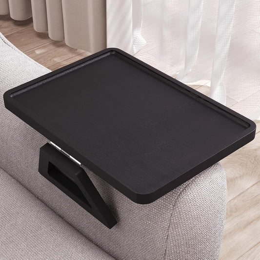 Couch Arm Tray,Bamboo Folding Sofa Tray,Sofa Armrest Trays Clip-On Couch Desk for Drinks,Snacks,Phone,Remote Control（Black）