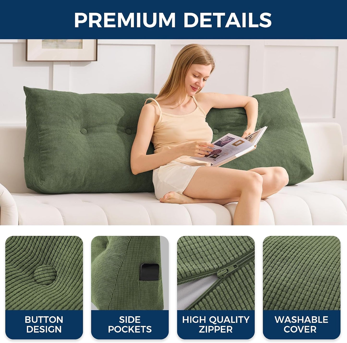 IASEAHK Headboard Pillow Queen, Triangle Pillows for Headboard, Head Board Backrest Wedge Pillow for Reading Sitting Working, Daybed Pillows with Removable Cover for Bed Dorm Sofa, Dark Grey