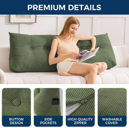 IASEAHK Headboard Pillow Queen, Triangle Pillows for Headboard, Head Board Backrest Wedge Pillow for Reading Sitting Working, Daybed Pillows with Removable Cover for Bed Dorm Sofa, Dark Grey