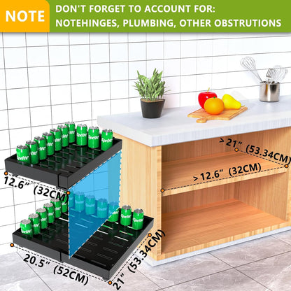 2 Pack Pull Out Cabinet Organizer 21" Deep Expandable Slide Out Drawer Organizers,No Drill Pull Out Drawers Adhesive with Nano Compatible Framed Cabinets Shelves For Kitchen Pantry Adjustable Width