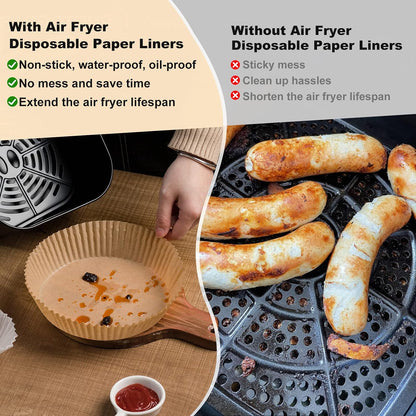 Vailnd Air Fryer Paper Liners, 200pcs Air Fryer Liners Disposable 8" Square | Baking Paper Liner for 5-8 qt Airfryer Basket, Non-stick and Oil Proof Parchment Paper for Oven, Pans & Baking