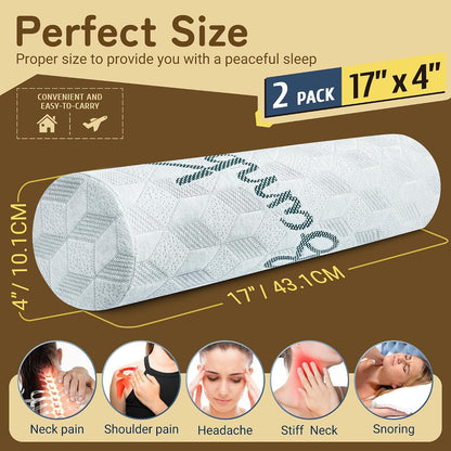 Cervical Roll Pillow, Cylinder Neck Pillow with Removable Washable Cover | 2 Pack Round Bolster Pillow for Neck, Back, Leg, and Knee Support, 5" x 17"