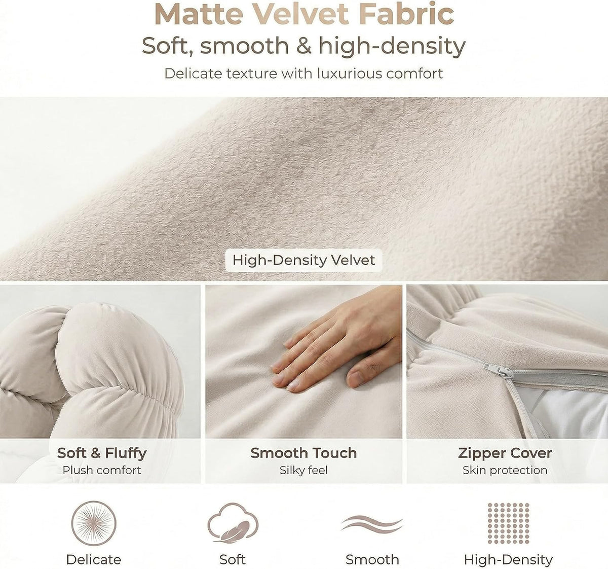 Pat. Pend. Long Bolster Pillow for Bed, 39 Inch, Misty White
