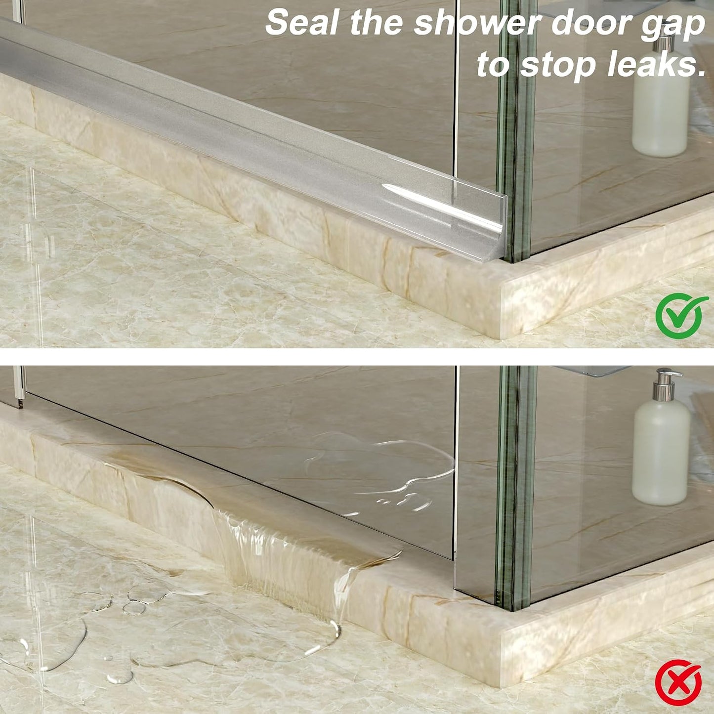39" Shower Threshold Water Dam Silicone Shower Water Guard Collapsible Shower Door Bottom Seal Shower Splash Guard for Wet and Dry Separation