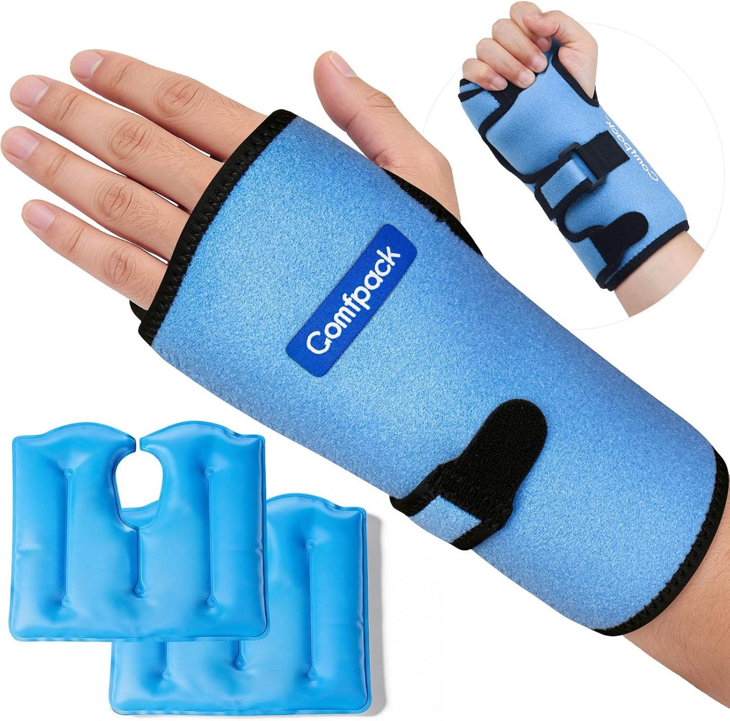 Wrist Ice Pack Wrap for Carpal Tunnel Relief with 2 Gel Ice Packs | Reusable Wrist Brace Compression Sleeve for Injuries, Tendinitis, Swelling, Surgery Recovery, Detachable Gel Inserts, Gifts