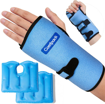 Wrist Ice Pack Wrap for Carpal Tunnel Relief with 2 Gel Ice Packs | Reusable Wrist Brace Compression Sleeve for Injuries, Tendinitis, Swelling, Surgery Recovery, Detachable Gel Inserts, Gifts